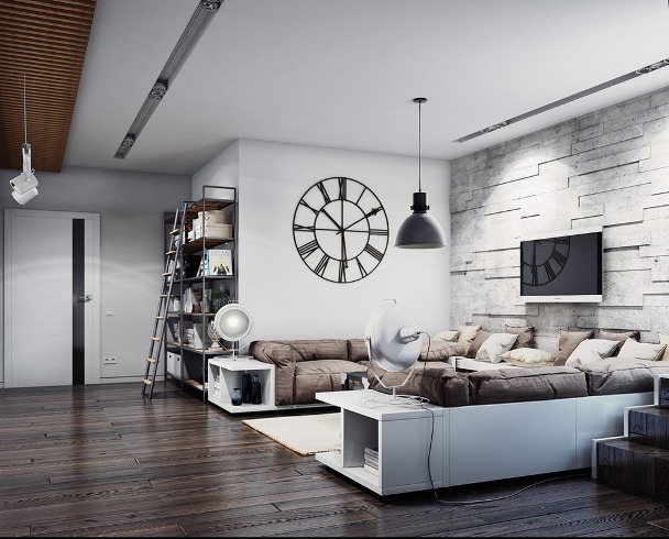 Decoración y muebles en la sala de estar de estilo Loft
