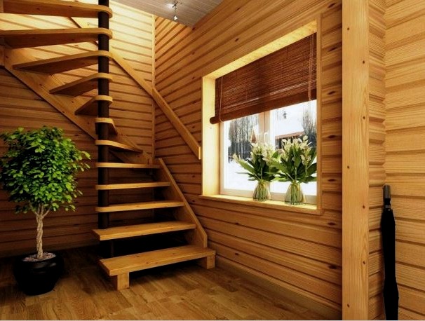 Escaleras en una casa de madera