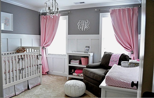 Dormitorio rosa y gris