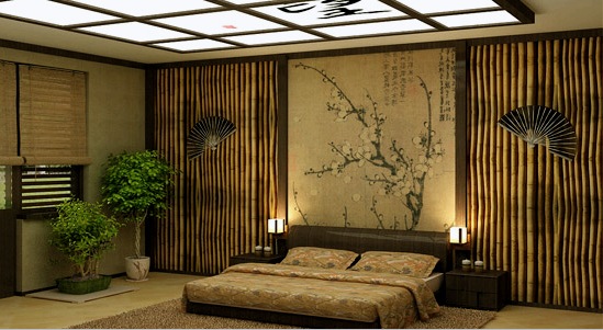 Papel pintado de bambú en el dormitorio