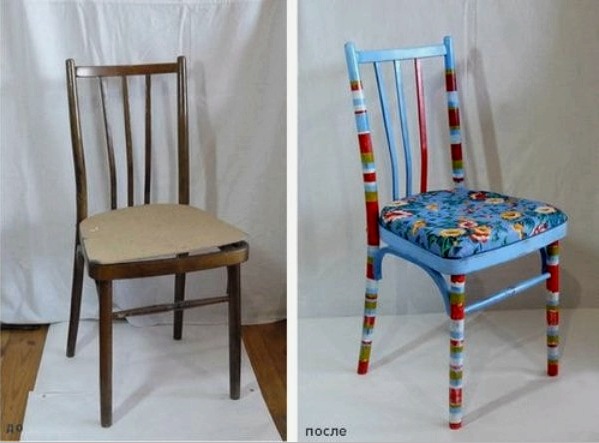 La silla antes y después de pintarla