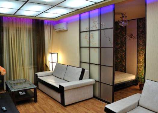 Sala de estar y dormitorio en una habitación: zonificación y diseño de interiores, opciones de fotos