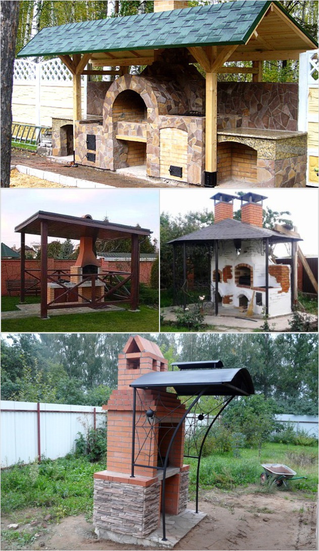 Braseros con techo para una residencia de verano: ejemplos y diseño de bricolaje.
