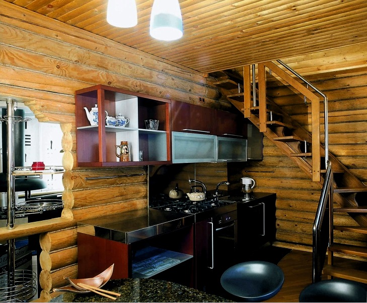 Diseño de cocina en una casa de madera (45 fotos): características de diseño, iluminación y métodos.