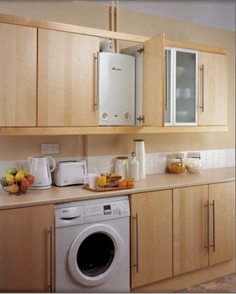 Diseño de cocina en Jruschov con calentador de agua a gas (36 fotos): color de la habitación, disposición de los muebles y planificación de la iluminación