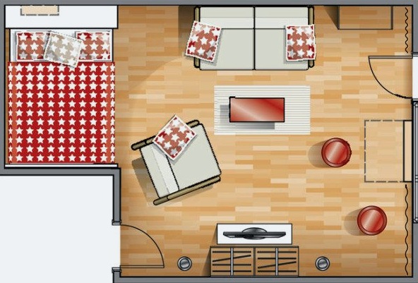 Dormitorio de diseño de sala de estar de 18 metros cuadrados: opciones de combinación para una habitación pequeña