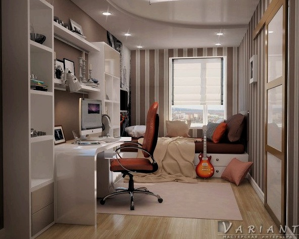 Diseño de habitación para un joven: decoración, mobiliario, interior.