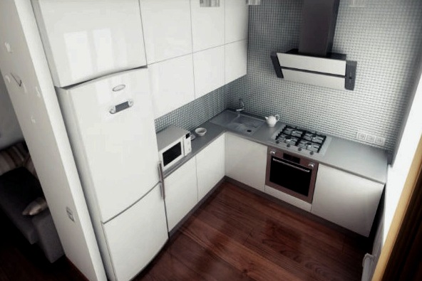 Cocina modular integrada en un nicho: diseño de interiores.