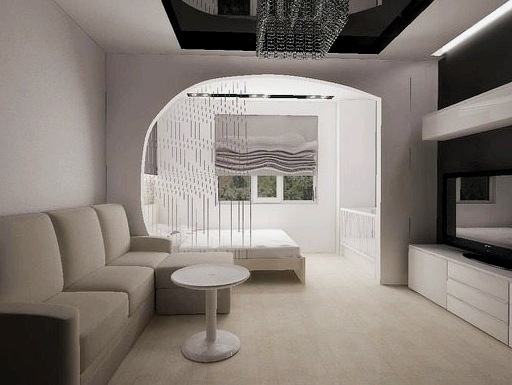 Ideas interesantes para una sala de estar-dormitorio de diseñadores experimentados.