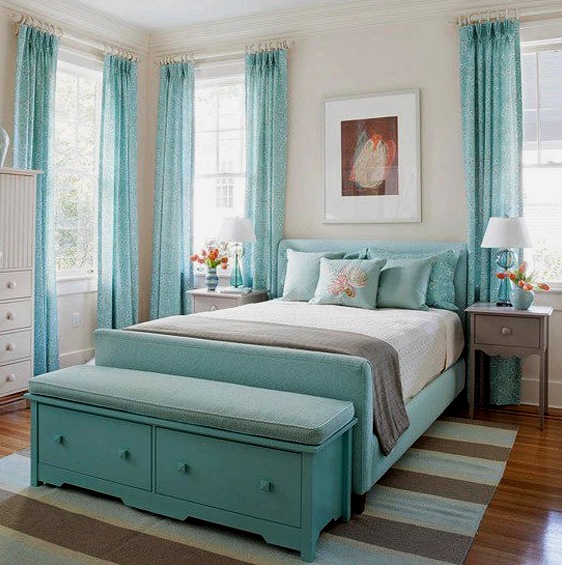 Dormitorio turquesa: características de diseño de la habitación.
