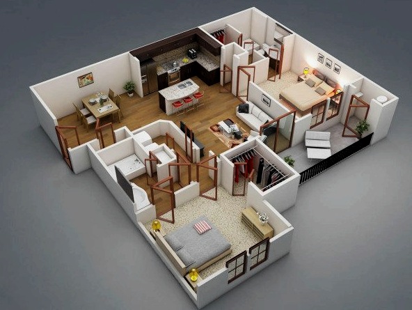 Disposición de una casa de 3 dormitorios: análisis de opciones.