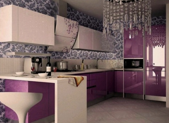 Interior de cocina lila