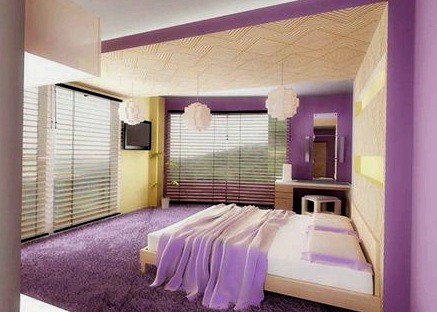 Dormitorio morado: opciones de diseño moderno